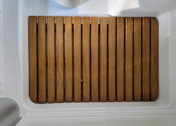 Teak shower mat with no slip lacquer finish 24"x16"