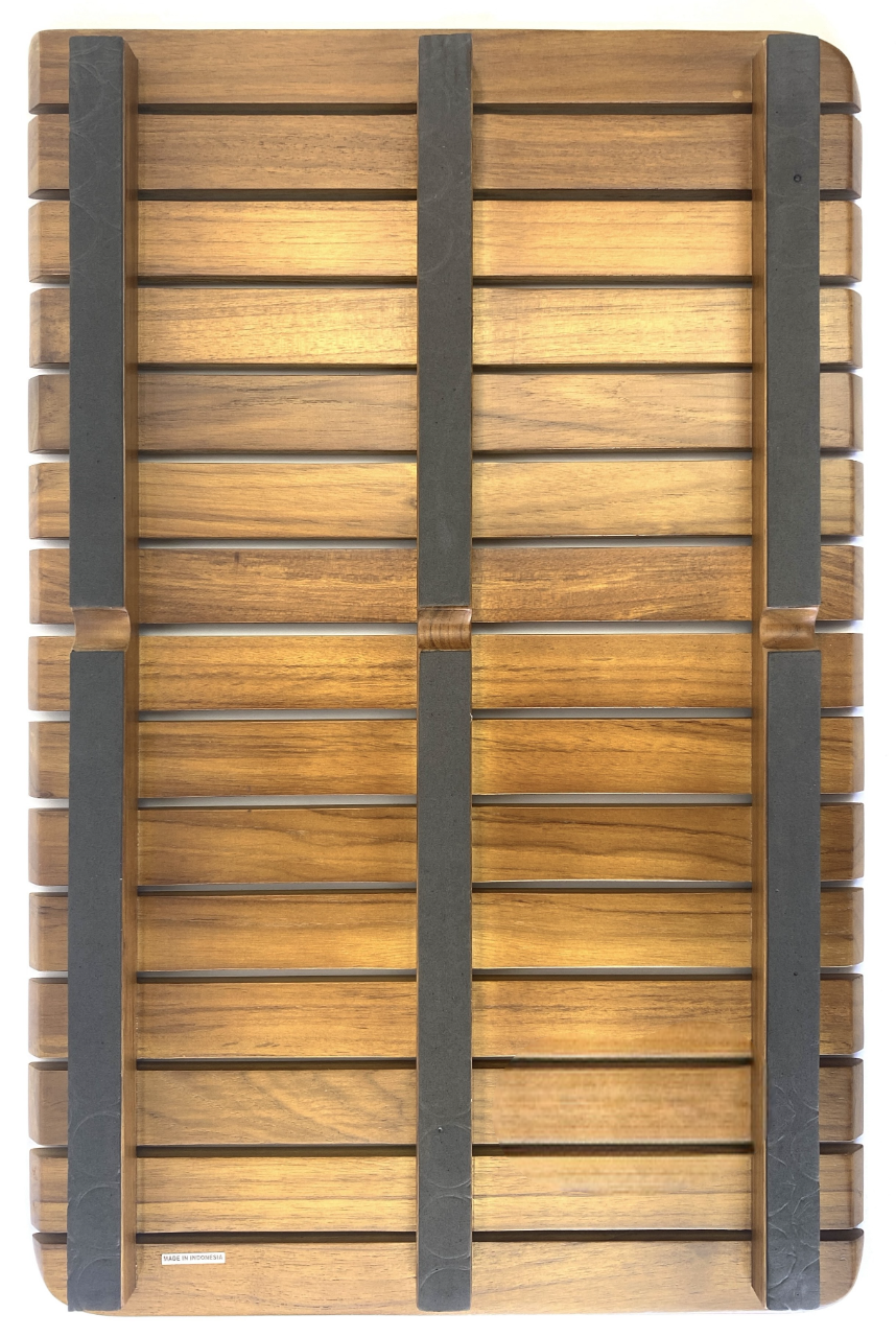 Winnebago Micro Minnie 1720FB teak shower mat with no slip lacquer finish
